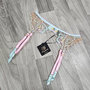 Honey Birdette Candy Aquamarine Suspender Garter Belt Size M